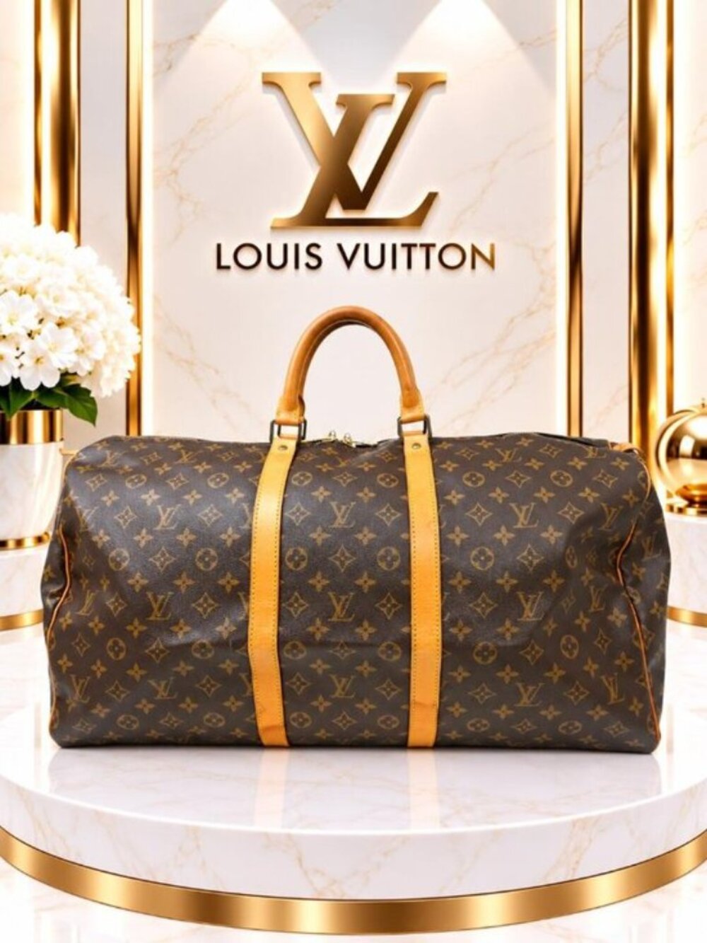 Authentic Louis Vuitton Keepall 55 Monogram Canvas Vintage Travel Duffle Bag LV